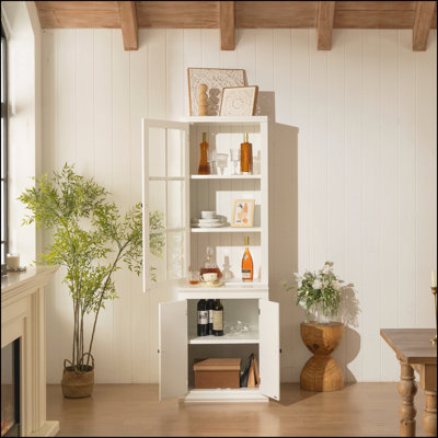 75.25" Tall Cabinet with Single Tempered Glass Door for Living Room, Kitchen, Home by Corrigan Studio