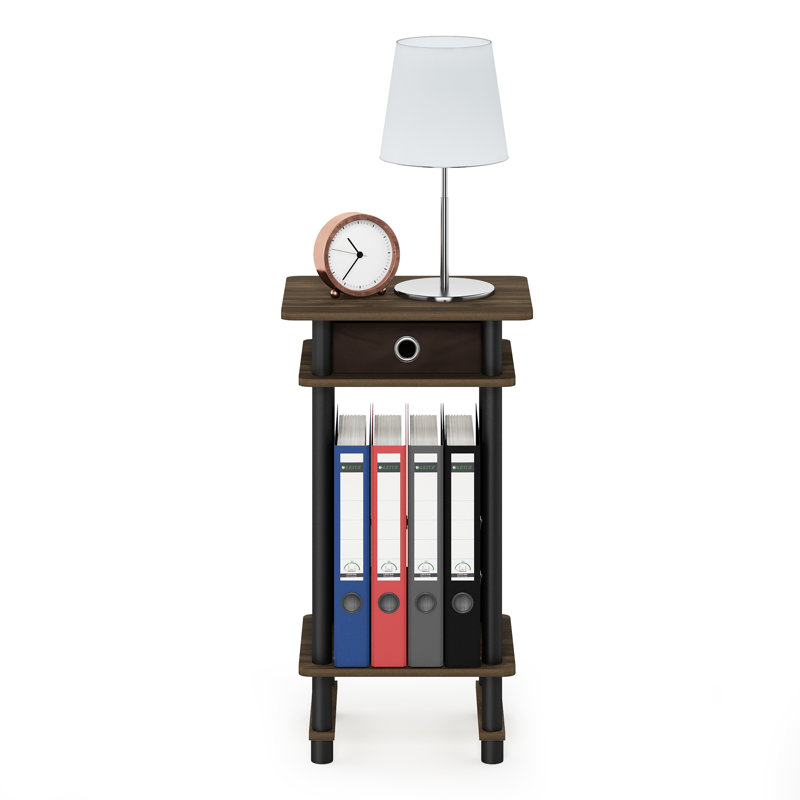 Chrisley Side Table with Fabric Bin Drawer, Set of 1, Columbia Walnut/Black/Dark Brown