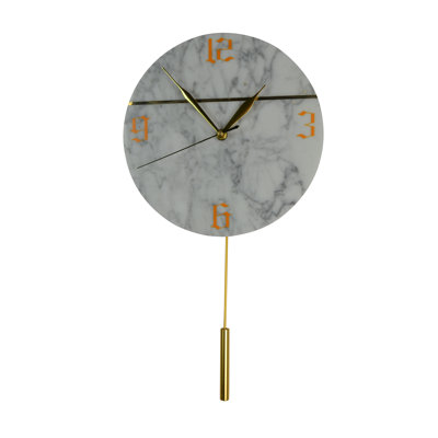 18" Tall Wall Clock with Marble Face and Swinging Pendulum