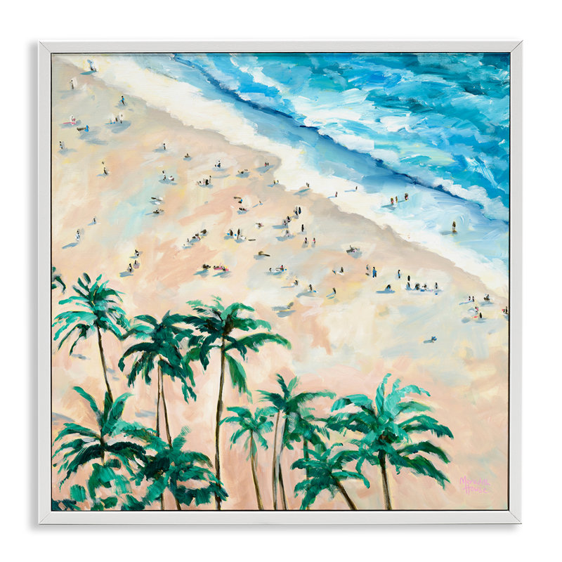 Vue d'ensemble de la plage de Waikiki, giclée encadrée, design par Meredith Howse, Encadrement giclée blanc côtier