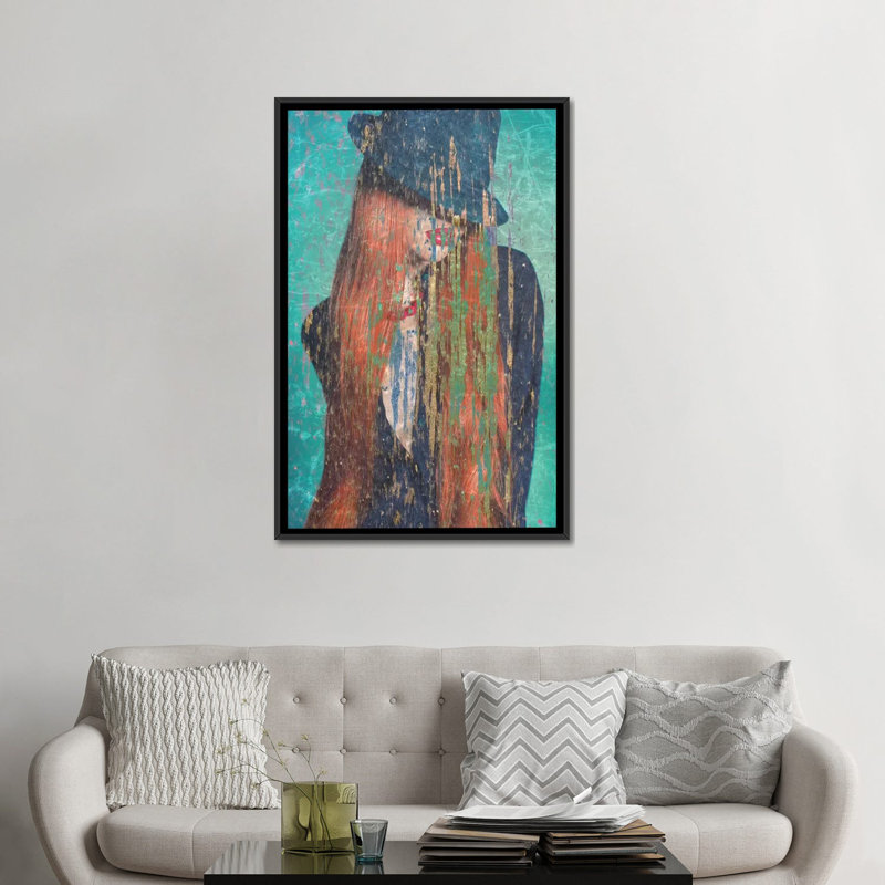 « red cheveu », impression sur toile, Toile avec cadre noir, H 8 po x l 26 po x P 18 po, Pas de tapis
