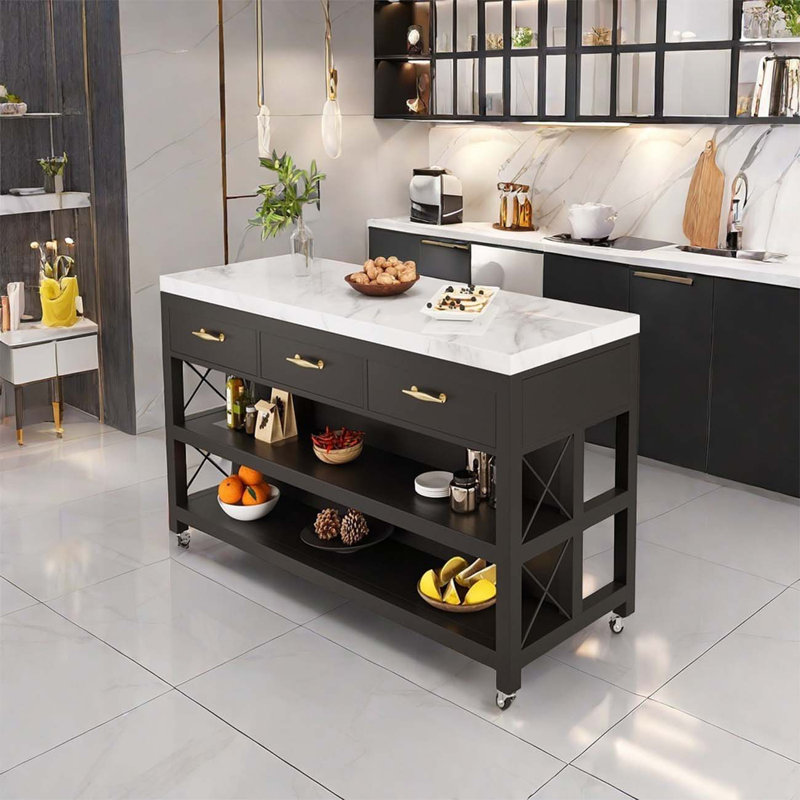 Movable marble island, metal base counter