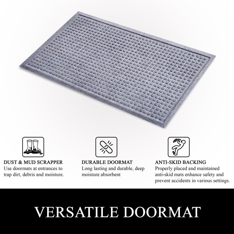 Olgens Indoor/Outdoor Non-Slip Heavy-Duty Polypropylene Doormat with Rubber Backing – Waffle Geometric Design, Light Gray