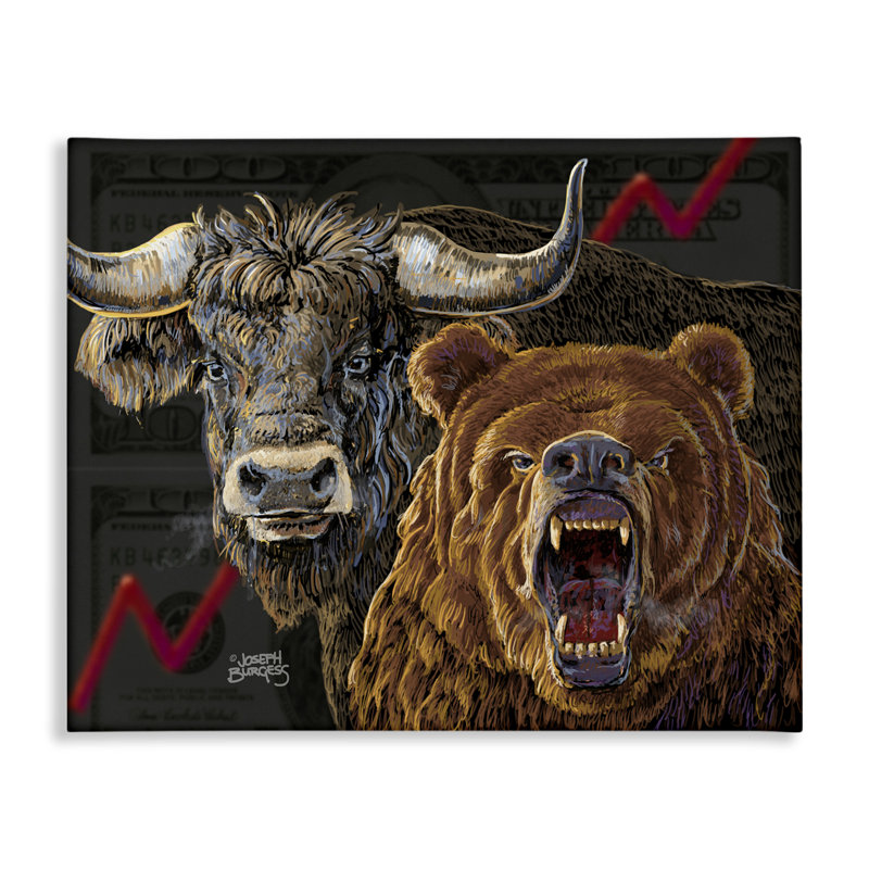 Art mural sur toile Bull & Bear, design par Joseph Burgess, H 36 po x l 48 po