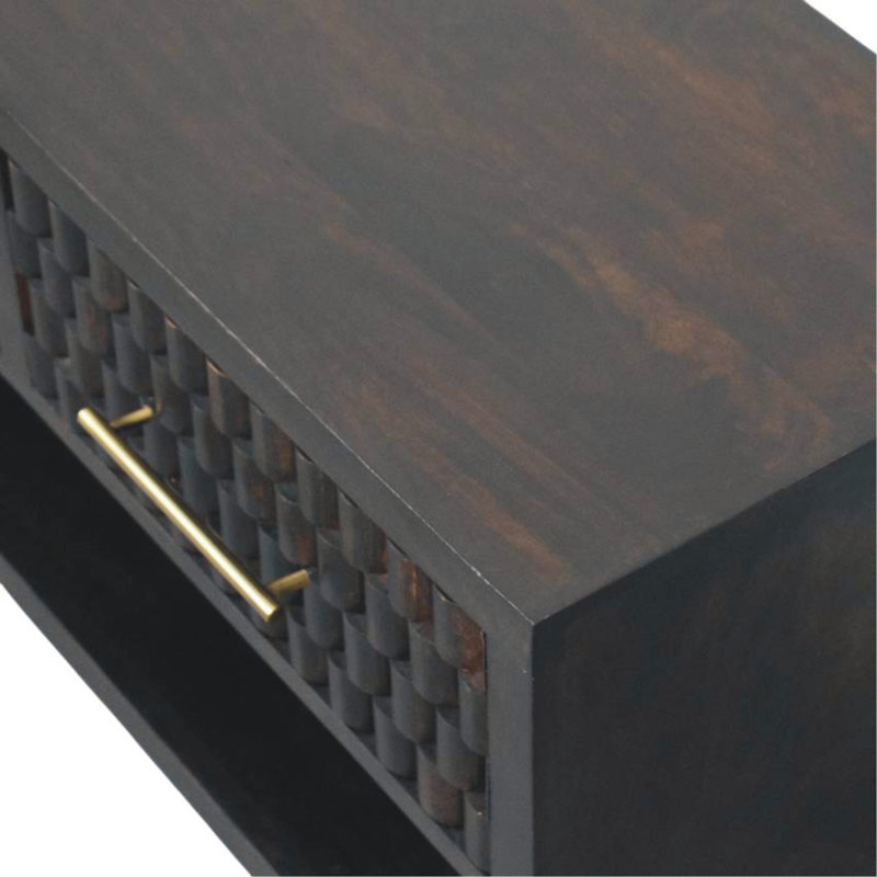 Solid Wood Arno Shoe Storage Unit,Black,2-Drawers,1-Shelf