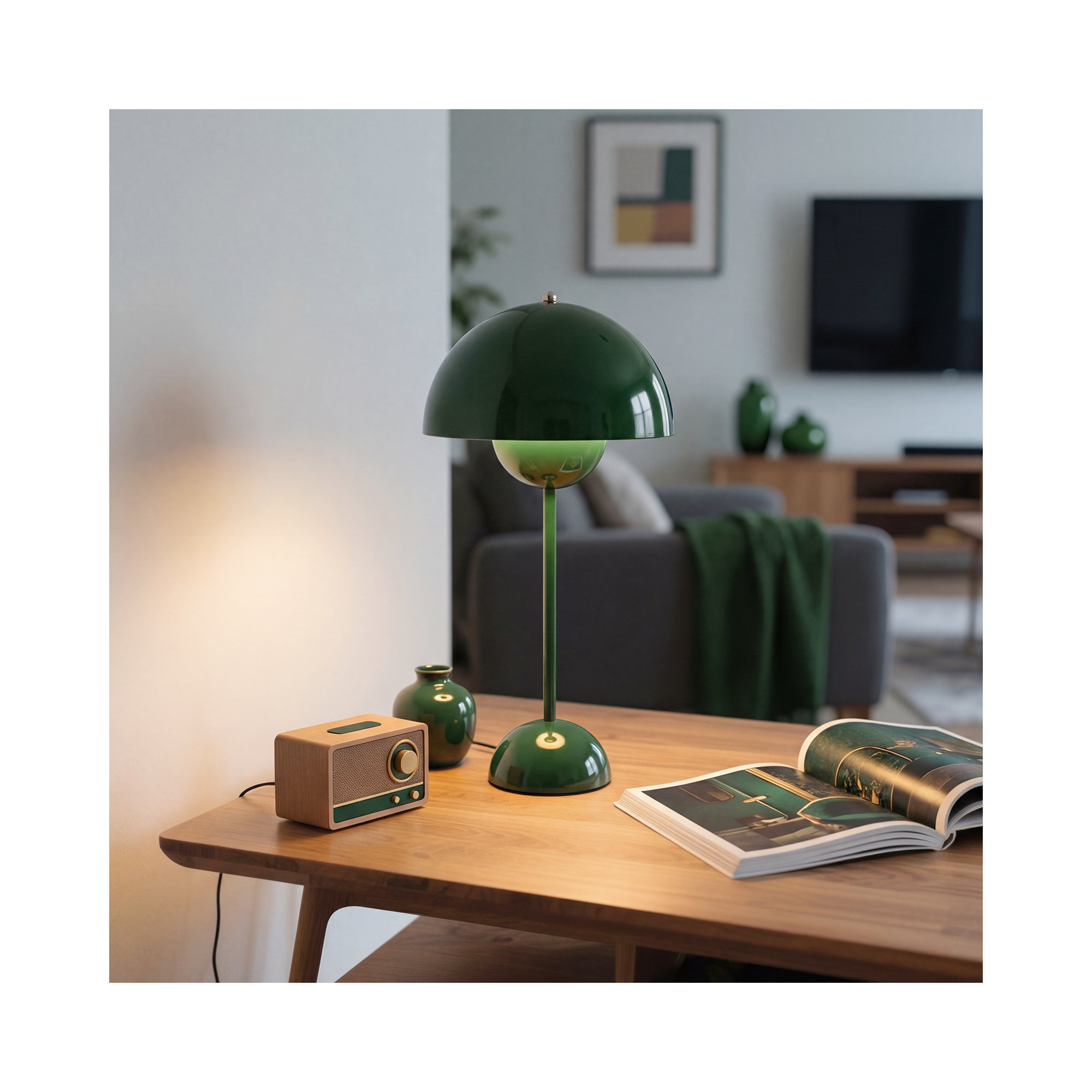 Brunilde Adjustable Metal Table Lamp, Dark Green, Dark Green