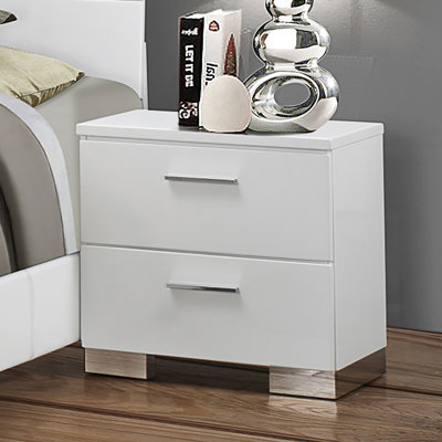 Table de chevet blanche brillante 2 pour la chambre à coucher - Espace de rangement spacieux avec doublure en feutre