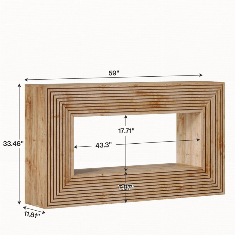 Console de 59 po de long, canapé naturel avec rangement pour le vestibule, Bois naturel
