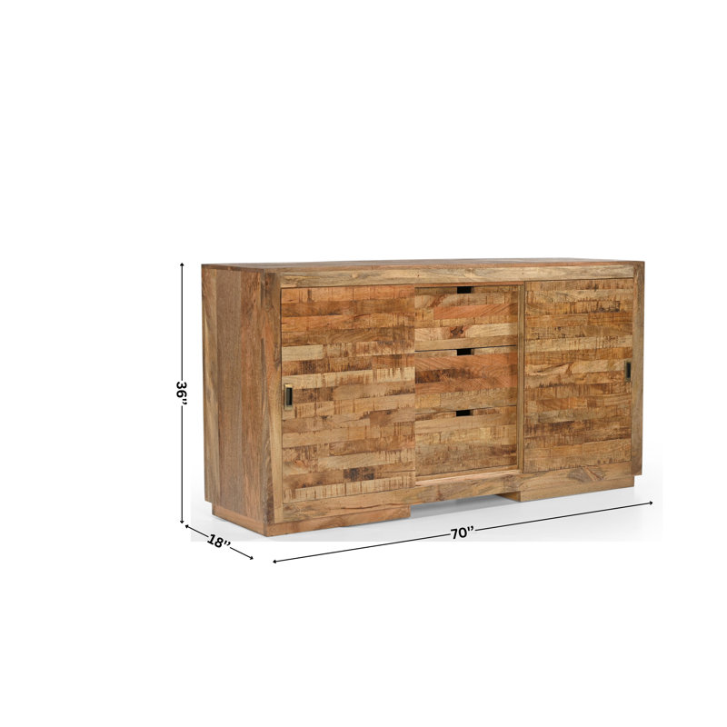 Buffet en bois massif avec portes coulissantes et tiroirs de rangement MacLure