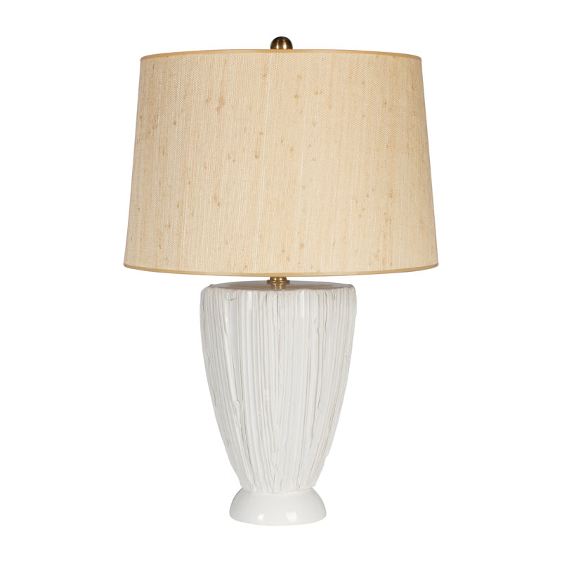 White Ceramic Table Lamp with Tan Seagrass Drum Shade