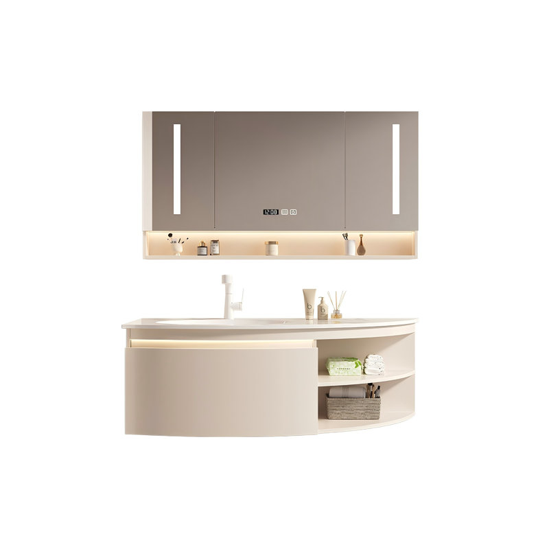 Meuble-lavabo mural 43,31 po en bois d'hévéa massif avec miroir, 43"