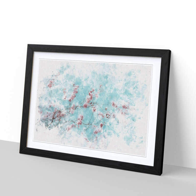 Beautiful Pink Cherry Blossom Tree Watercolour - Picture Frame Graphic Art Print, Black Framed, 40cm H x 60cm W x 2cm D
