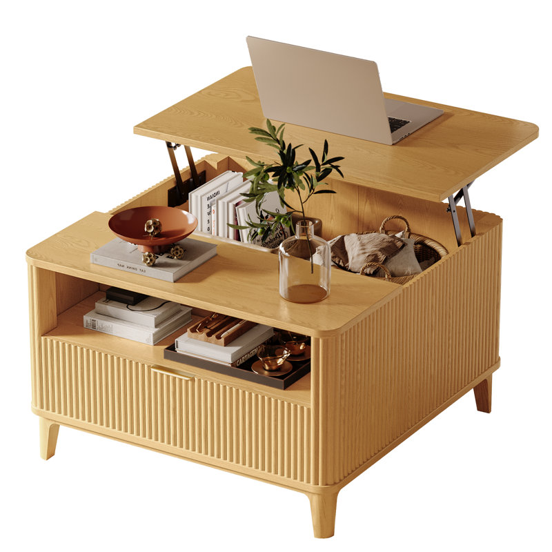 Table basse carrée avec rangement, table basse à plateau relevable pour le salon