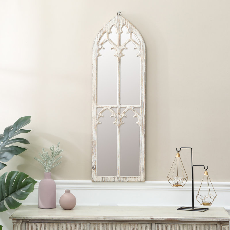 Miroir d'appoint de fenêtre arqué Giovanni Farmhouse, Blanc vieilli