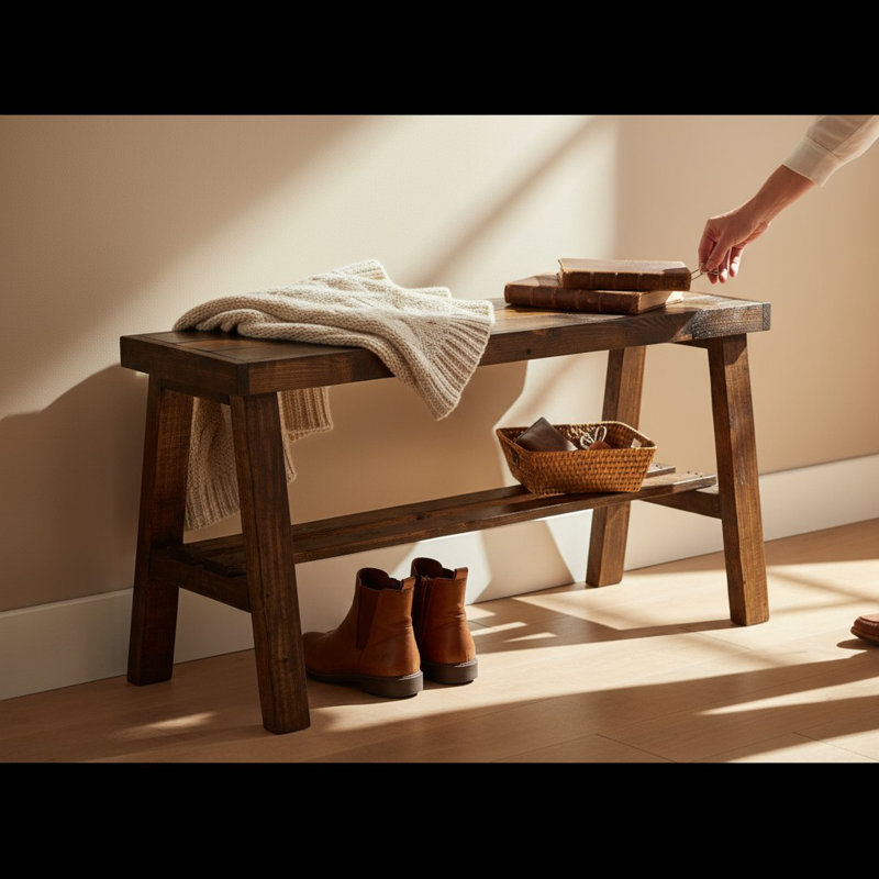 Banc de rangement en bois massif Minoo, Brun foncé