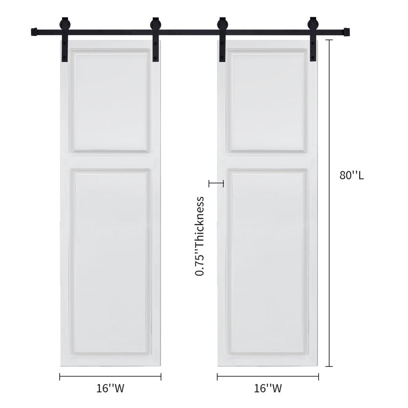 Double porte à 2 panneaux de style maison de campagne de 3/4 po d'épaisseur 32 po x 80 po en bois aggloméré blanc avec trousse de quincaillerie