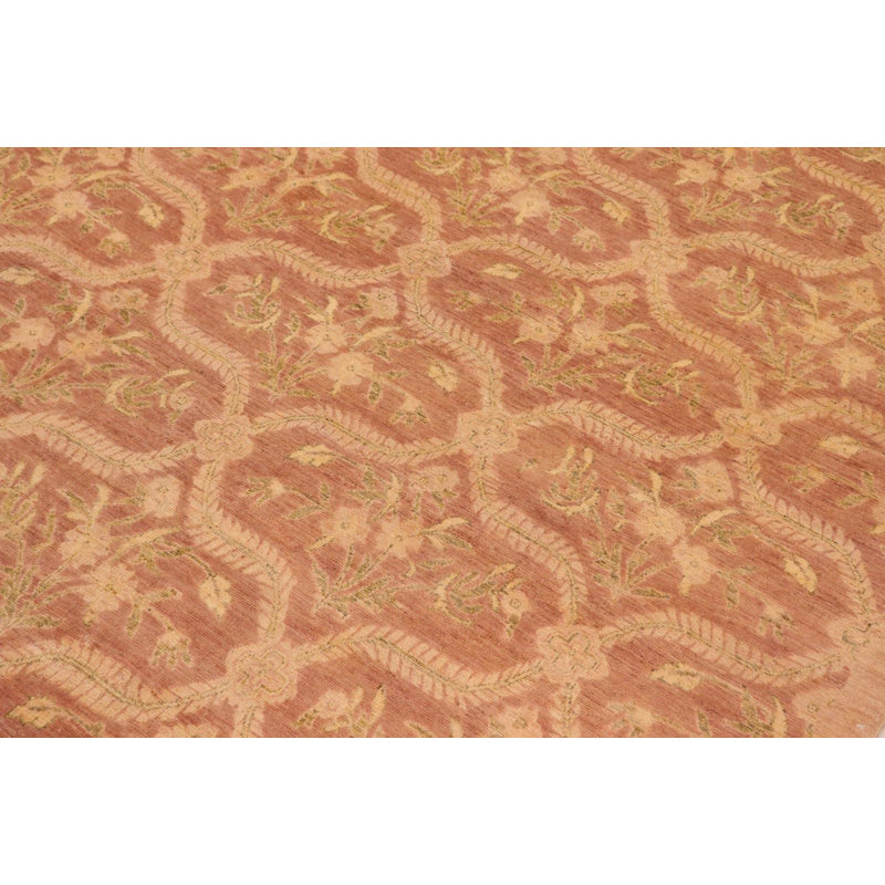 Tapis beige en laine noué à la main à motif floral 8 pi x 10 pi 1 po Badiah