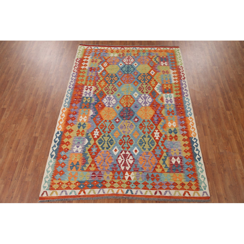 Tapis oriental réversible en laine Kilim 7 x 9