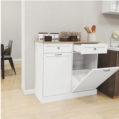 Armoire poubelle de cuisine à deux tiroirs et deux compartiments inclinables - blanc
