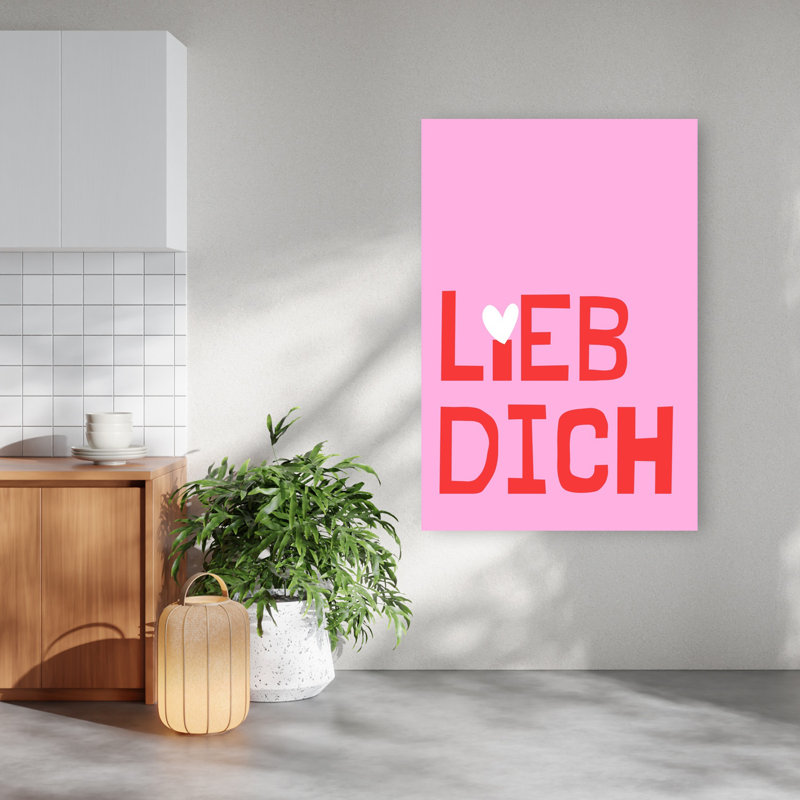 Lieb Dich Love Heart Bold Modern Romantic Wall Art Print 1 Piece Wrapped Canvas Wall Art, 91.44cm H x 60.96cm W