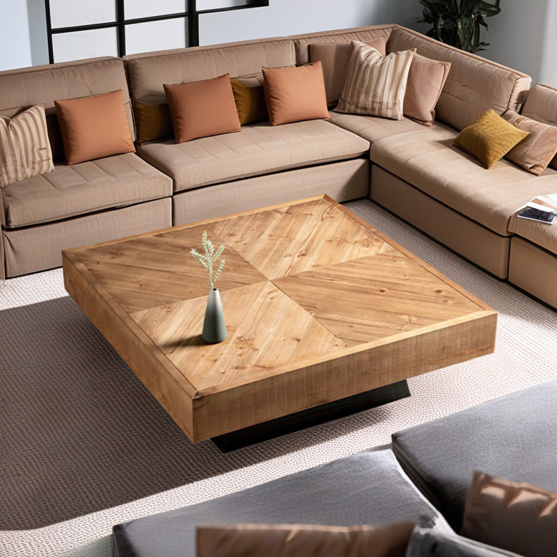 Nordic French Retro Modern Wood Coffee Table, 13.77" H x 39.37" L x 39.37" W 