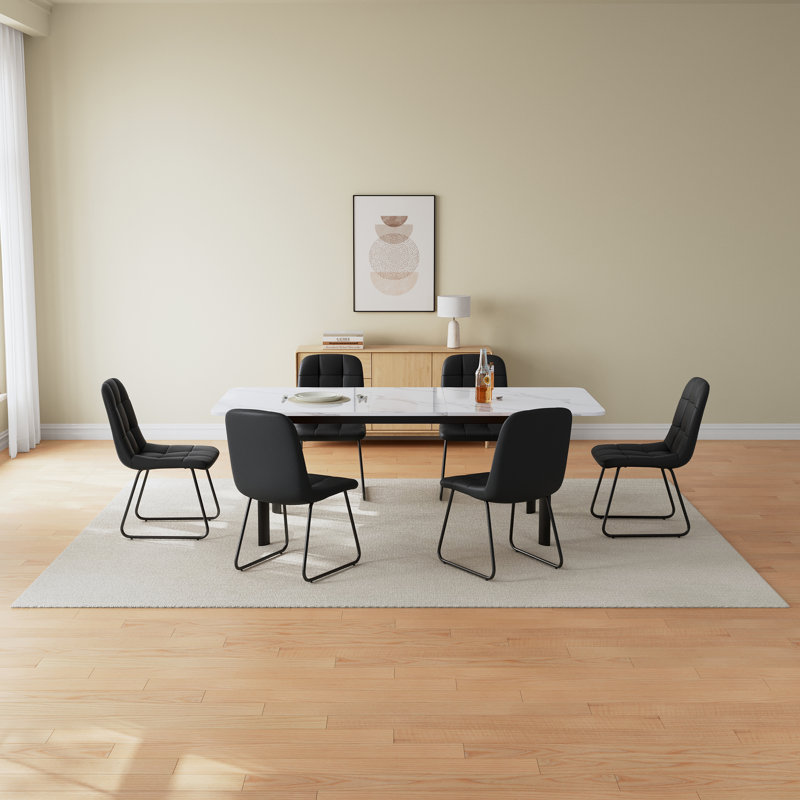 7 Piece Mdf Dining Table Set, Extendable Rectangular Table , Modern Kitchen Dining Table Set, Dining Table With 6 Dining Chairs