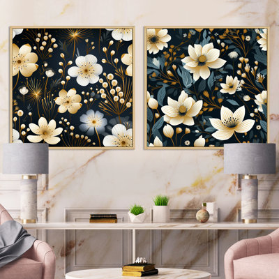 Hetre - Ensemble de 2 collages carrés floraux