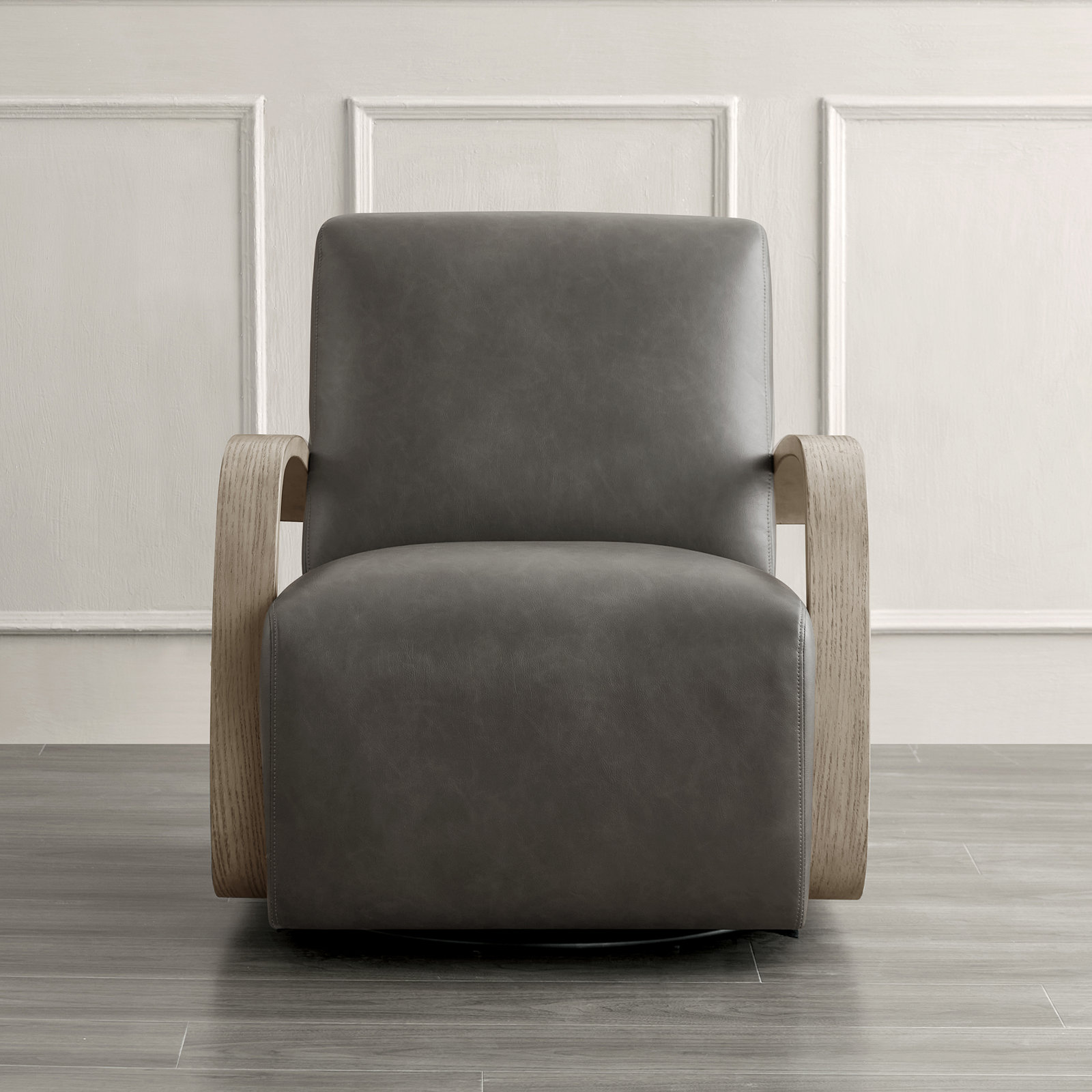 Brehana Swivel Armchair, Driftwood Ash, Storm Pebbled Vegan Leather