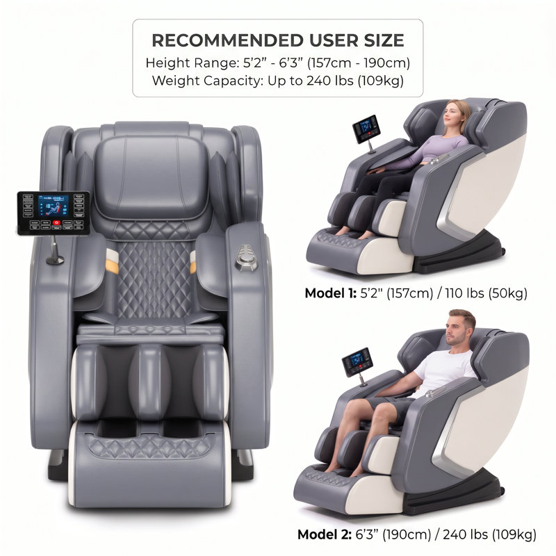Fauteuil de massage Shiatsu inclinable avec position zéro gravité, 14 rouleaux, pétrissage et tapotement, compression d'air pour tout le corps, thérapie par la chaleur lombaire, 5 programmes automatiques, haut-parleur Bluetooth, repose-pieds extensible, masseur de pieds, 3 niveaux d'intensité, gris étain