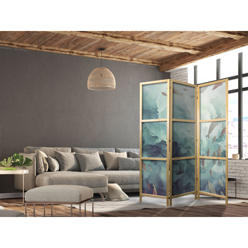 171cm H Solid Wood Folding Room Divider, 171cm H x 135cm W x 1.2cm D, 3