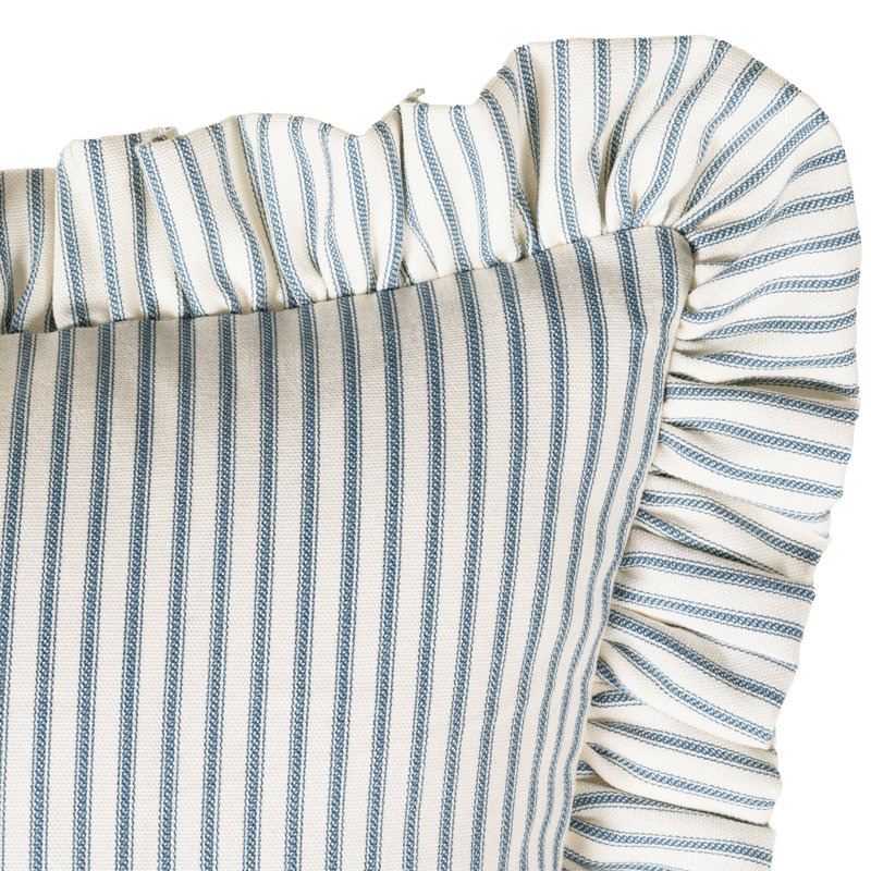 Birch Lane Ticking Stripe Ruffled Accent Pillow, Feather, Light Blue