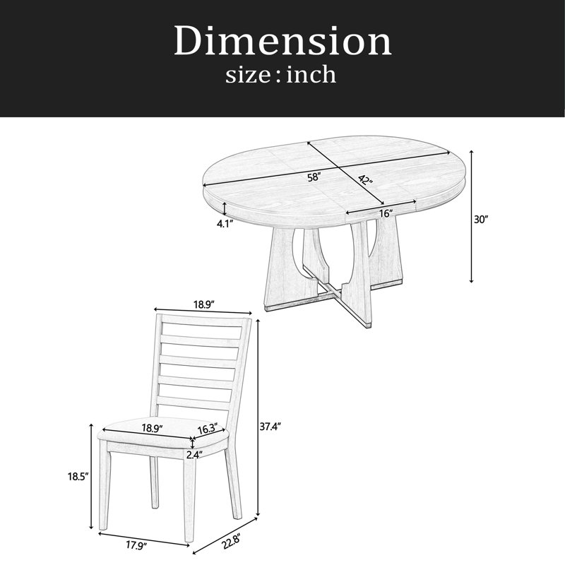 Ensemble de salle à manger 5 pièces à motif géométrique rétro, 1 table extensible avec une rallonge de 16 pouces et 4 chaises rembourrées idéales pour la salle à manger et la cuisine