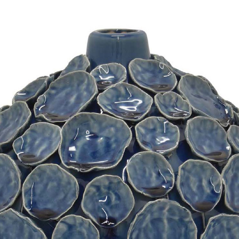Vase décoratif Remus avec motif galet surélevé, céramique bleue émaillée