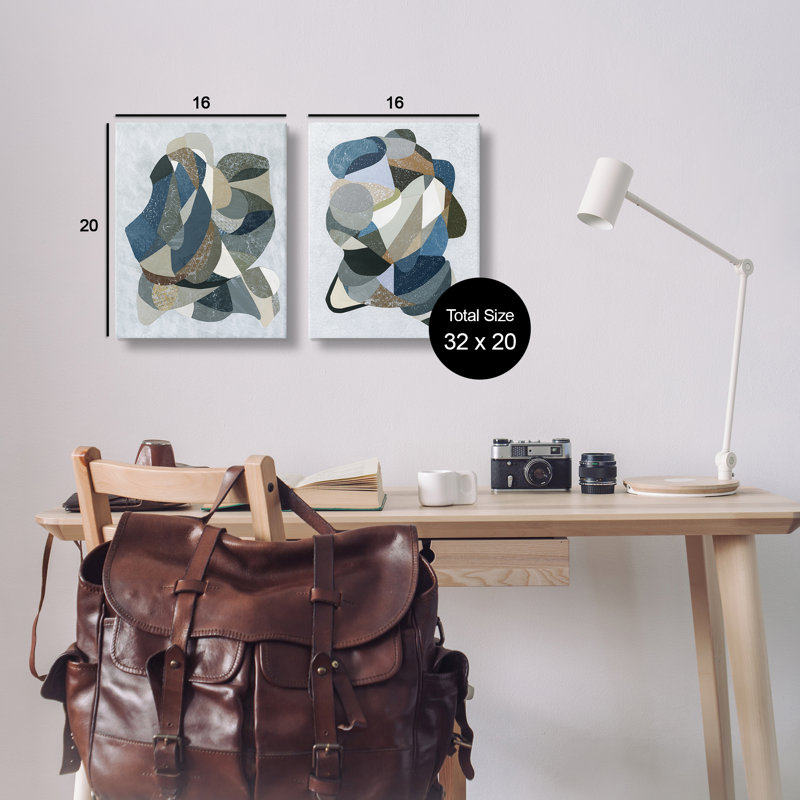 Ensemble de 2 toiles à motifs géométriques neutres, design par Coco Good, H 20 po x l 16 po
