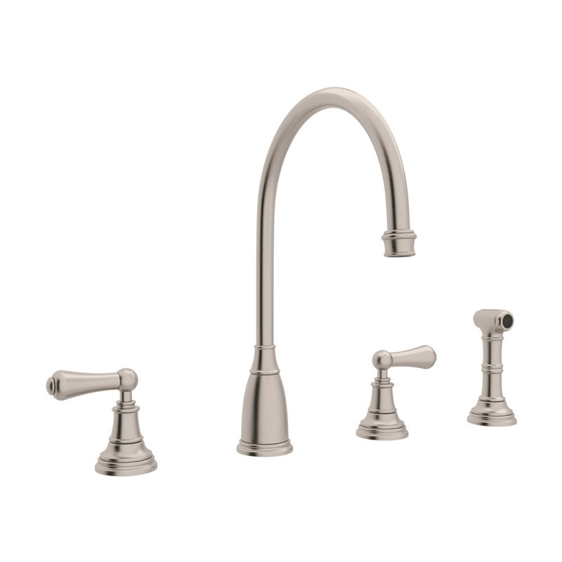 Georgian Era Two Handle Kitchen Faucet With Side Spray, Satin Nickel, Level