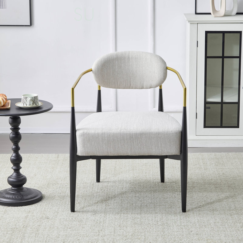 Fauteuil d'appoint rembourré en tissu Terrell, Polyester beige, Noir et or