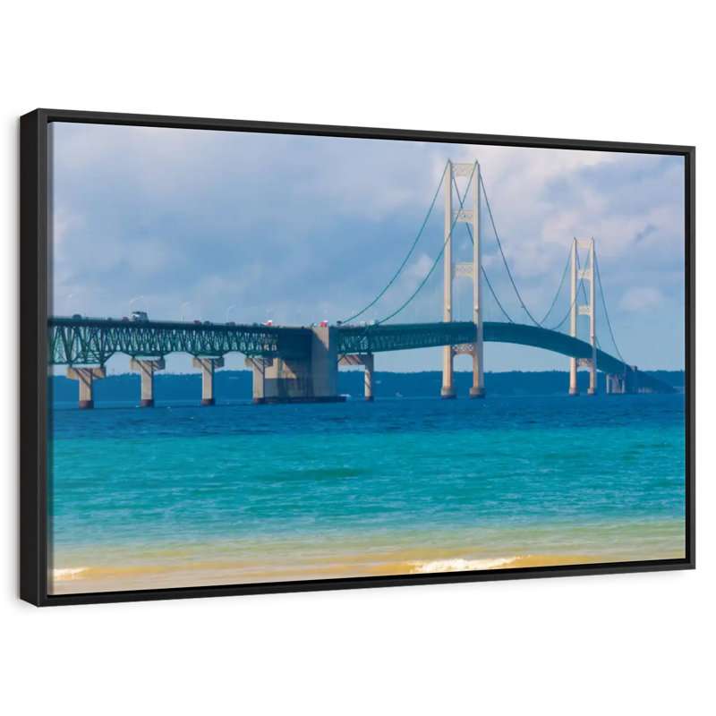 Idyllique pont Mackinac, 37 po x 25 po, Cadre flottant noir
