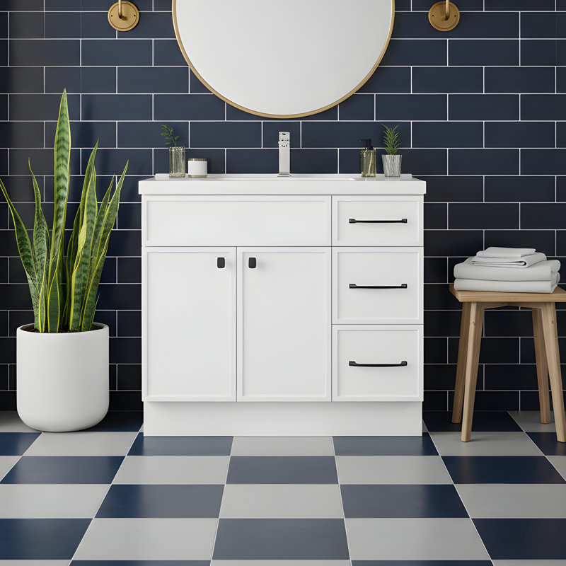 Manhattan Single Bathroom Vanity Set, Black, White, 36"