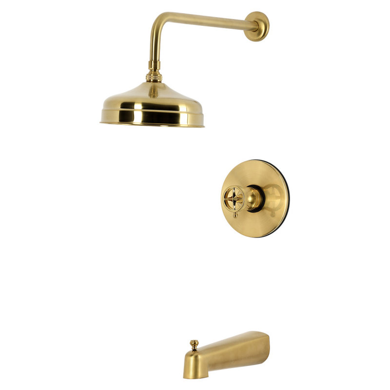 Robinet de baignoire et de douche Kingston Brass Levante à poignée unique moletée et à pression équilibrée, Laiton brossé