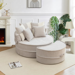 Fauteuil seau rond surdimensionné 47,5 po avec repose-pieds 47,5 po Chenille
