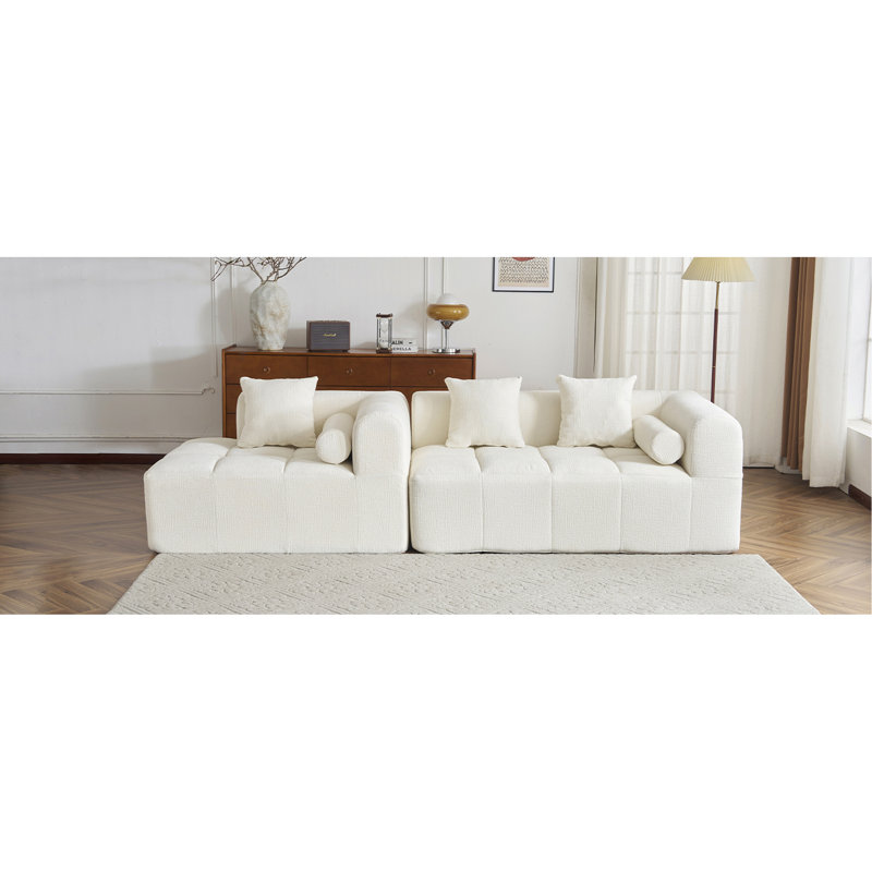 Canapé modulaire de 101,2 po avec canapé à compression complète et canapé modulaire à assise profonde et deux poches latérales pour le salon, beige