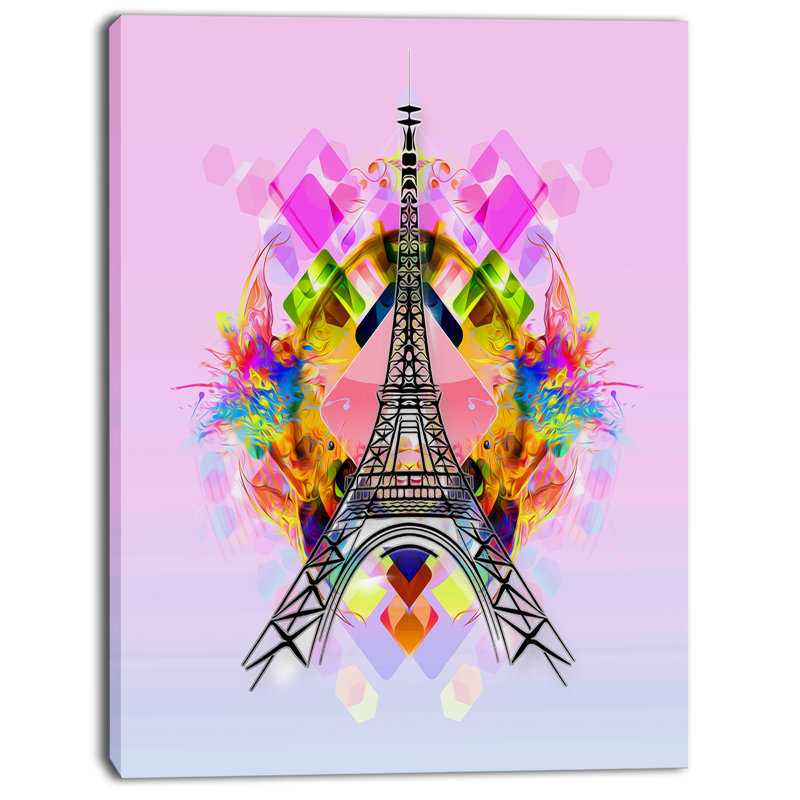 " Bright Eiffel Tower Cartoon ", 60" H x 28" W x 1.5" D, Wrapped Canvas
