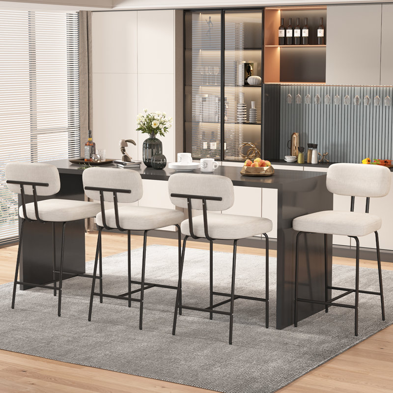 Counter Height Bar Stools,26" Barstools, Fabric Kitchen Stools with Back,for Kitchen Island, Gray/White, 4