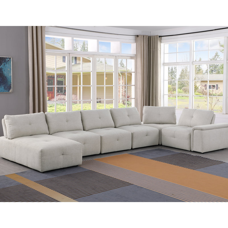 Amada 7 Pieces Modular Upholstered Sectional , Beige Polyester Blend