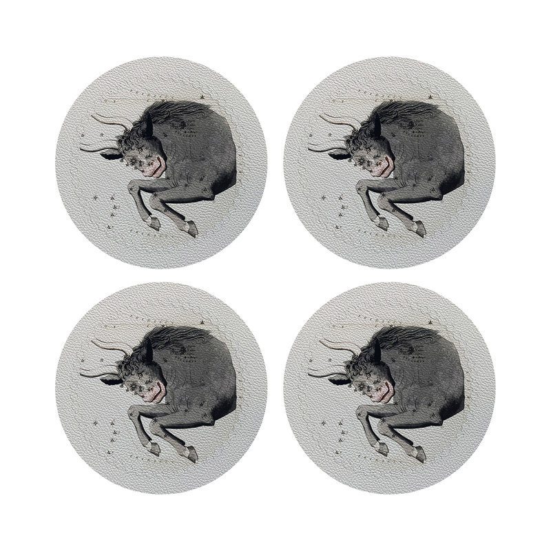 Zodiac Taurus Vegan Leather Round Pebble Placemat, White