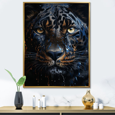 «Teal Yellow Midnight Panther Inky I», reproduction d'art sur toile