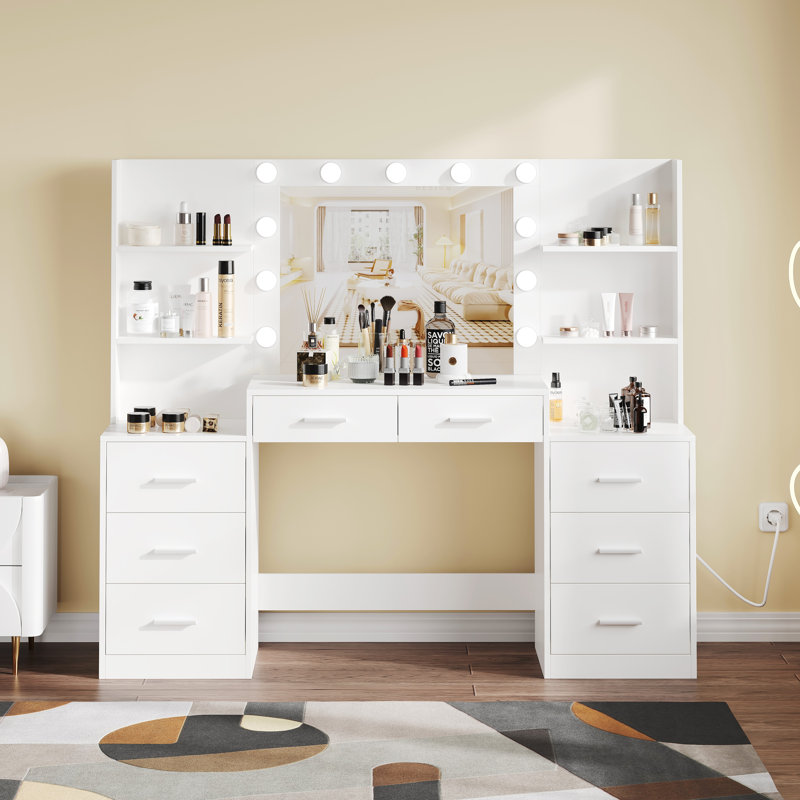 Meuble-lavabo à 61 tiroirs Latitude avec miroir et 3 modes de mode, Blanc