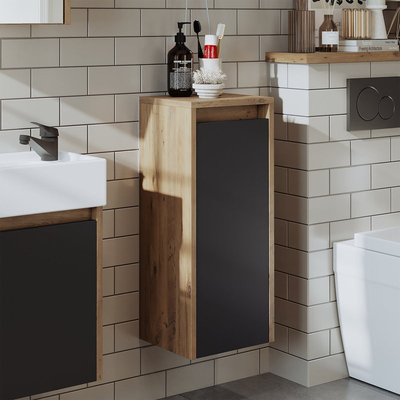 Bittencourt Bathroom Towel Storage Cabinet,  Anthracite/Oak
