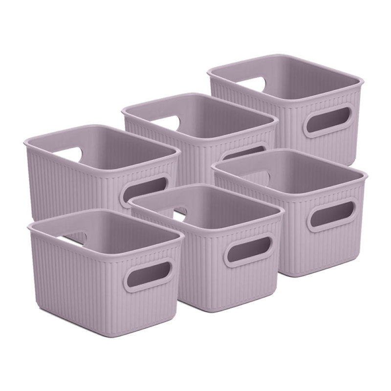 Ensemble de paniers en plastique nervuré, 6, Mauve
