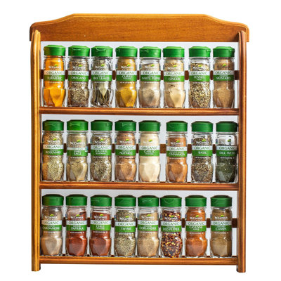 Three Tier Wood 24 Piece Organic Spice Rack Organizer With Spices Included, 27.6 Oz